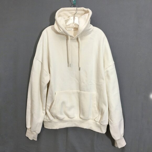 LAB STUDIO Womens Hoodie Size Large Kangaroo Pocket Ivory Fleece Lining - Picture 1 of 15